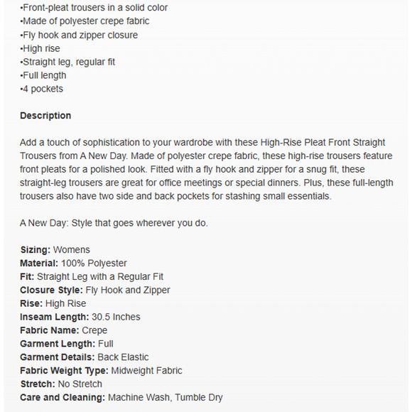 High-Rise Pleated Front Straight Trousers Sz 4 NWT Black Crepe- A New Day - Picture 6 of 9